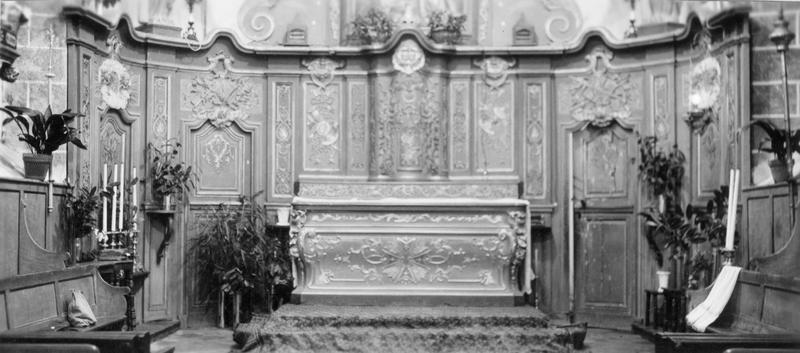 maître-autel, tabernacle, lambris de revêtement, vue générale