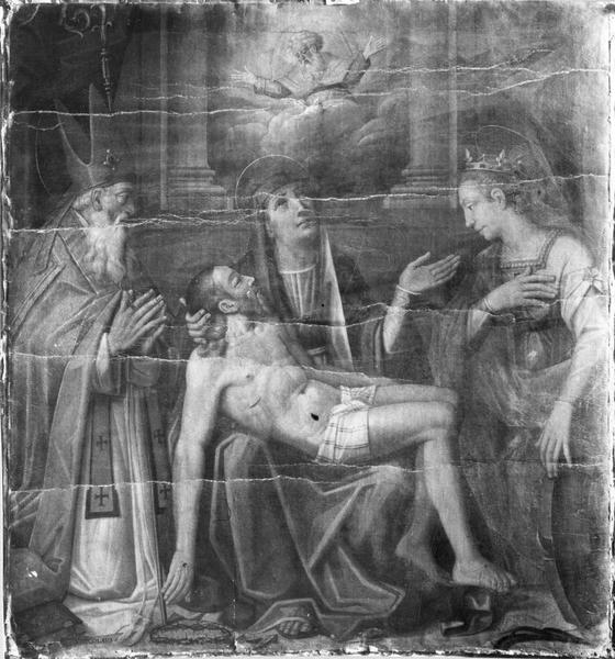 tableau : Vierge de Pitié entre saint Nicolas et sainte Catherine d'Alexandrie, vue générale - © Ministère de la Culture (France), Médiathèque du patrimoine et de la photographie (objets mobiliers), tous droits réservés