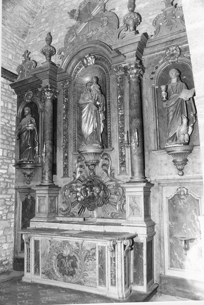 autel secondaire, gradin d'autel, tabernacle, sculpture (gloire), vue générale