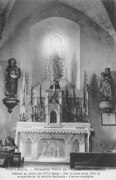 statue : Saint Jacques, vue générale ; statue : Vierge à l'enfant, vue générale