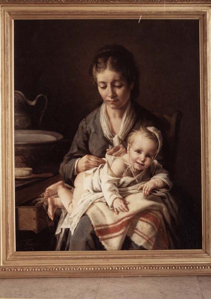 tableau : Adèle Fouace et sa fille Béatrice, dit la Toilette du Bébé, et son cadre, vue générale - © Ministère de la Culture (France), Médiathèque du patrimoine et de la photographie (objets mobiliers), tous droits réservés