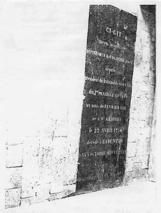 dalle funéraire de Siméon-Jacques-Henri Bonnesoeur-Bourginière, (photocopie numérisée)