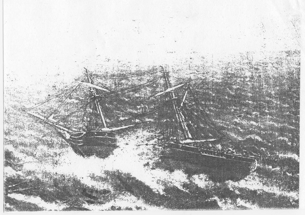 Tableau ex-voto et son cadre : Tempête du 12 février 1808 à Cherbourg