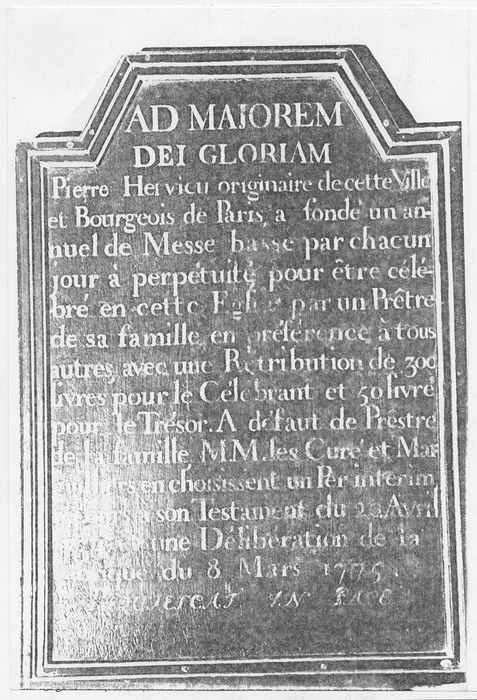 Plaque commémorative (plaque de fondation) de Pierre Hervieu