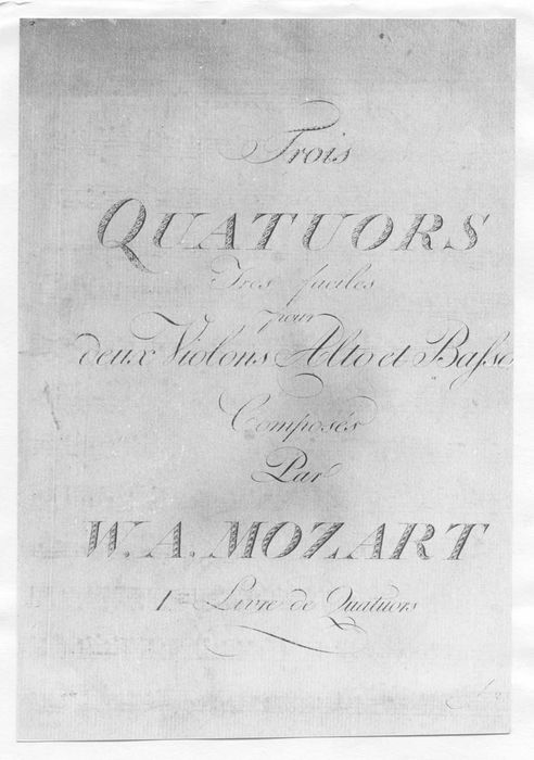 partition musicale, trois quatuors en mi bémol majeur et en ré mineur