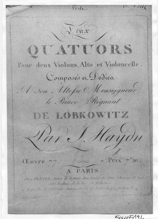 partition musicale, deux quatuors, en sol majeur en fa majeur par Joseph Haydn