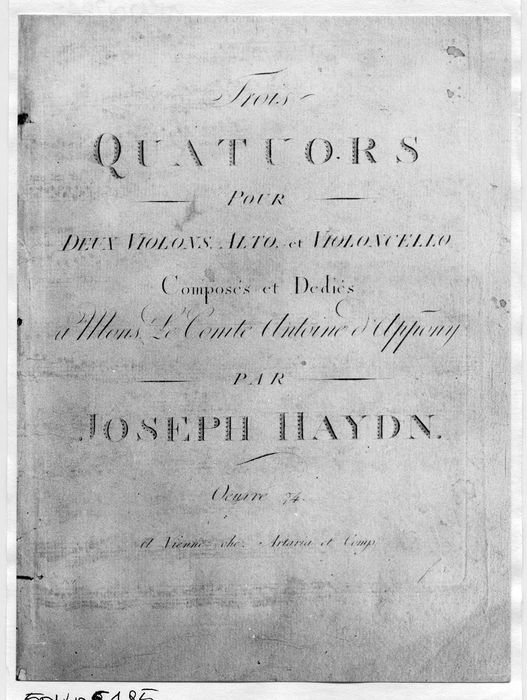 partition musicale, trois quatuors de l’opus 74 par Joseph Haydn