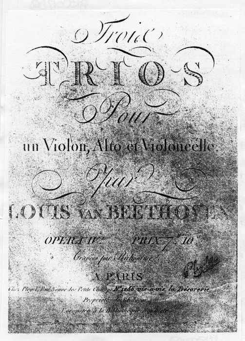 partition musicale trois trois en sol majeur par Beethoven, (photocopie numérisée)