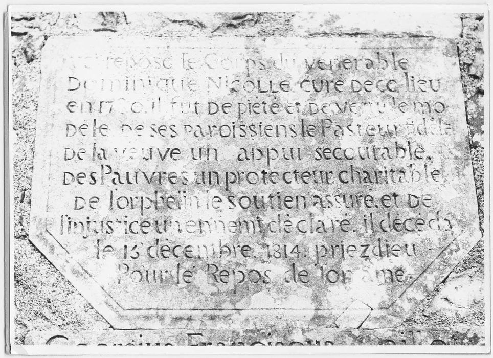 plaque funéraire de Guillaume-Dominique Nicolle