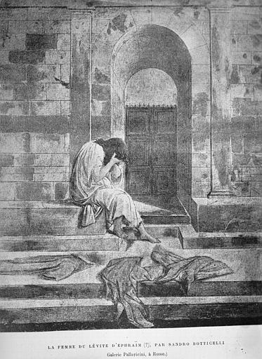 Gravure, d'après un tableau de Botticcelli : La femme du Lévite d'Ephraïm