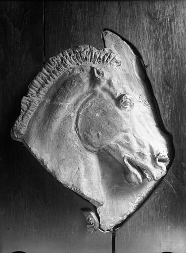 Fragment sculpté en terre cuite : Tête de cheval