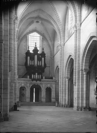 Vue intérieure de la nef vers l'entrée : Orgues