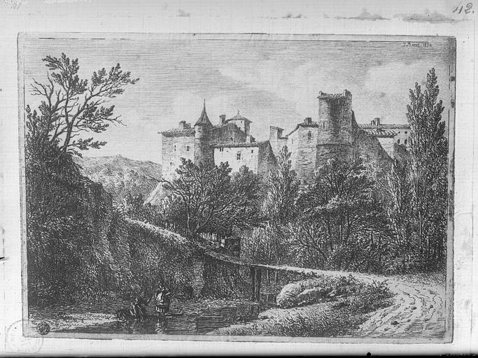 Gravure à l'eau forte : Château