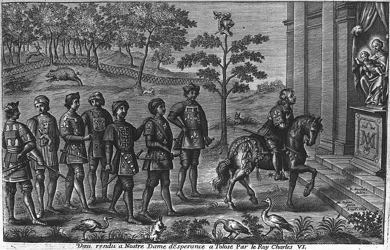 Gravure sur cuivre, extrait de P. Menestrier : Voeux de Charles VI à Tolosé