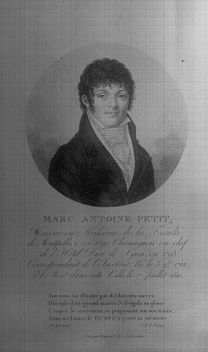 Gravure : Portrait de Marc Antoine Petit, docteur en médecine de la Faculté de Montpellier