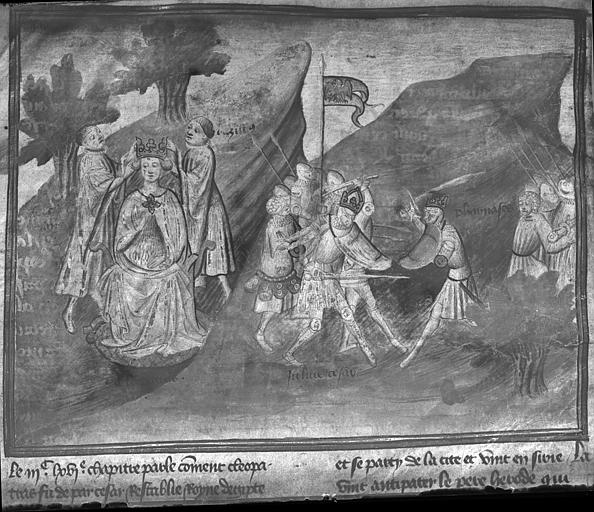 Manuel d'histoire de Philippe VI de Valois. Miniature : Le couronnement de Cléopâtre