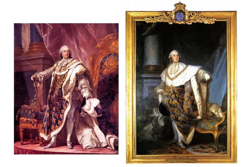 tableaux : portraits en pied de Louis XV et de Louis XVI en costume de sacre, vue générale