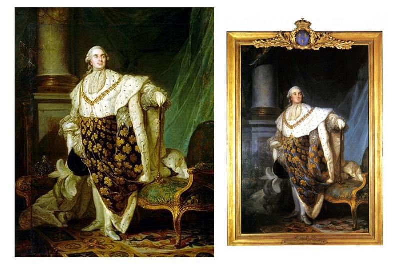 tableau et son cadre : portrait en pied de Louis XVI en costume de sacre, vue générale