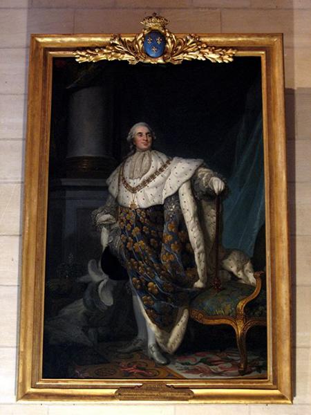 tableau et son cadre : portrait en pied de Louis XVI en costume de sacre, vue générale