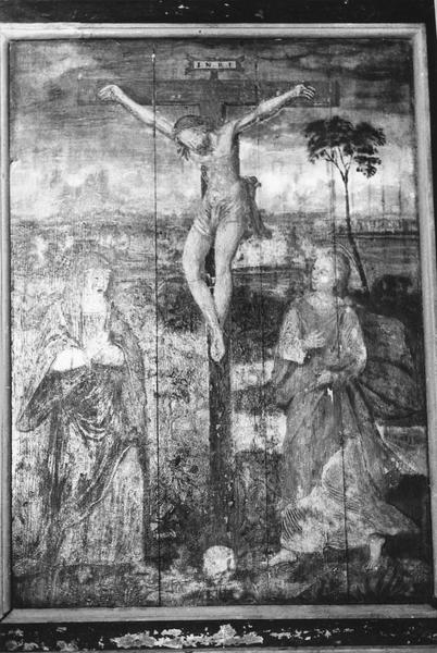 tableau : Christ en croix, entre la Vierge et saint Jean