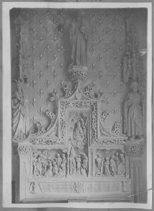 retable, bas-relief style flamboyant : Scènes de la vie de saint Jean-Baptiste