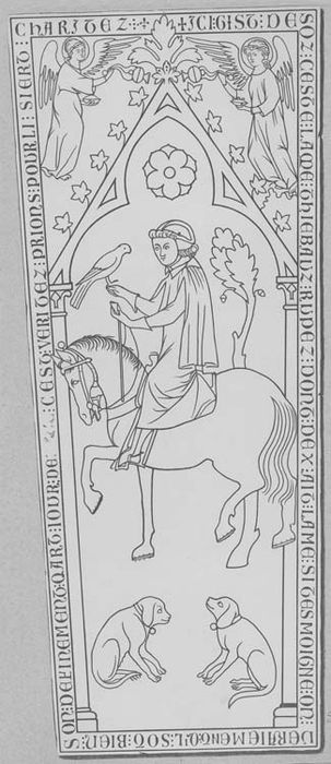dalle funéraire d'un chevalier sur son destrier