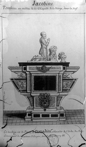 Dessin, statue tombale de Pierre de Donadieu de Puycharic, gouverneur du château (1585-1605)