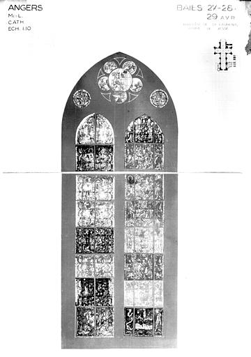 Photomontage de vitrail : baies 27, 28, 29, Arbre de Jessé, état avant restauration