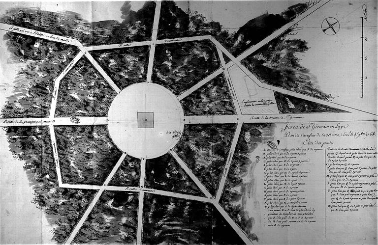 Plan du carrefour de la Muette levé le 4 septembre 1764, état des pentes