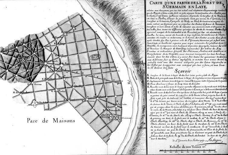 Carte d'une partie de la forêt de Saint-Germain avec projets