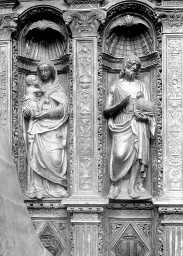 Tombeau des Cardinaux d'Amboise, dorsal : statues de la Vierge à l'Enfant et saint Jean-Baptiste