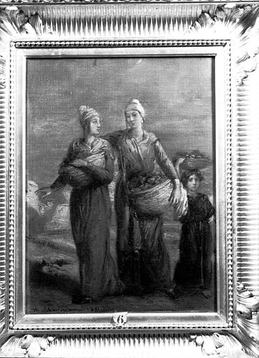 Peinture sur toile située dans la Grande Galerie du premier étage : deux  femmes et une enfant portant des paniers