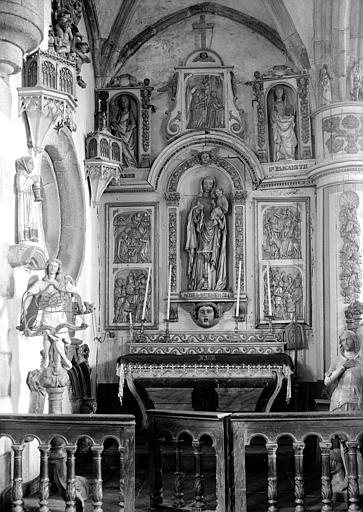 Retable central en bois sculpté de Notre Dame de Bodilis et ange du lutrin, bois