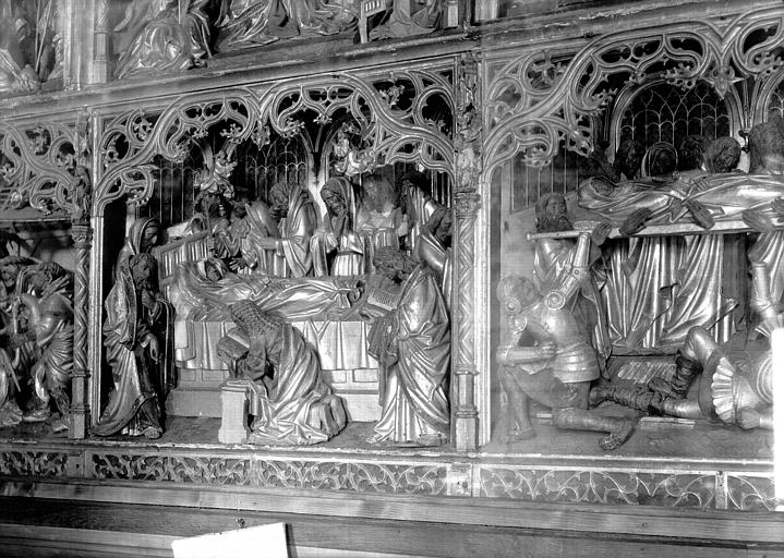 Retable de la Vierge, haut-relief, travail anversois, en bois doré : la Dormition