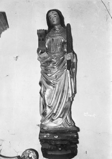 statue : Sainte Barbe, pierre polychrome