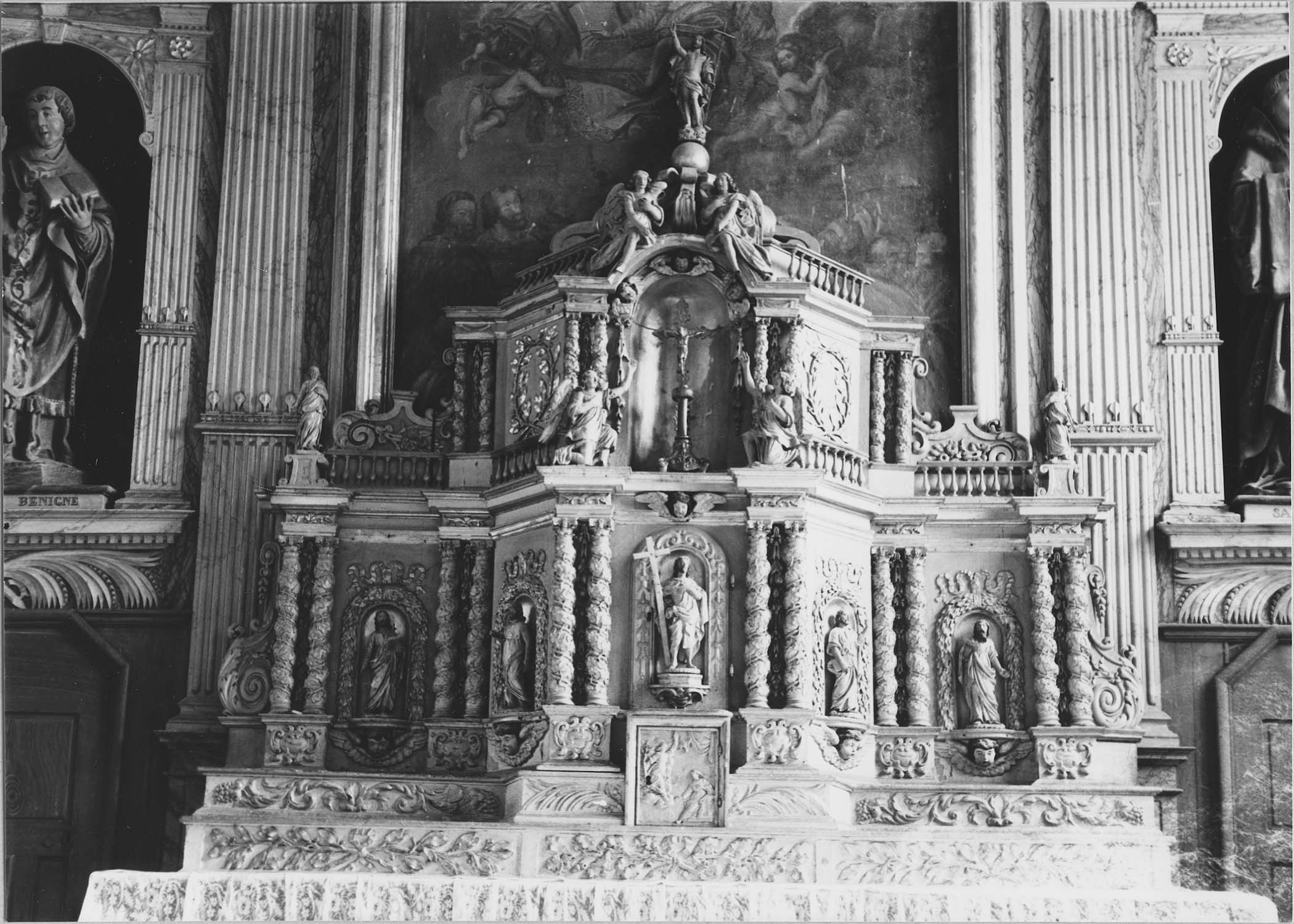 autel, retable, tabernacle, exposition, tableau, 2 statues (maître-autel) : l'Assomption