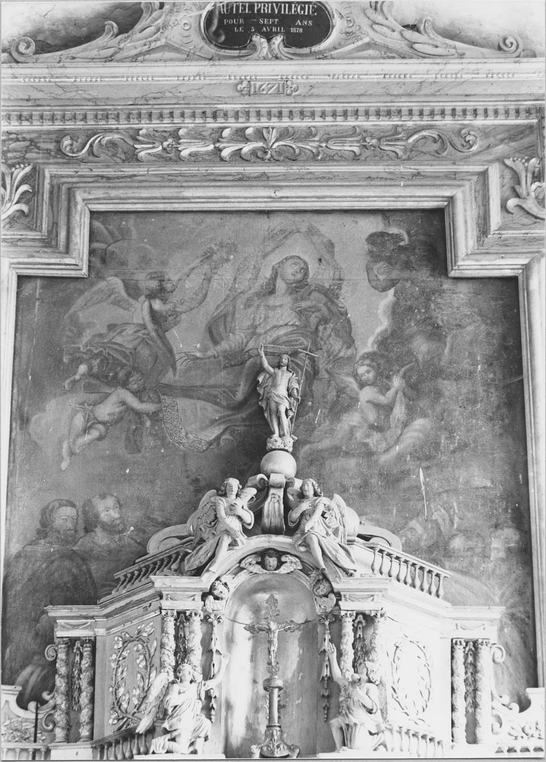 autel, retable, tabernacle, exposition, tableau, 2 statues (maître-autel) : l'Assomption