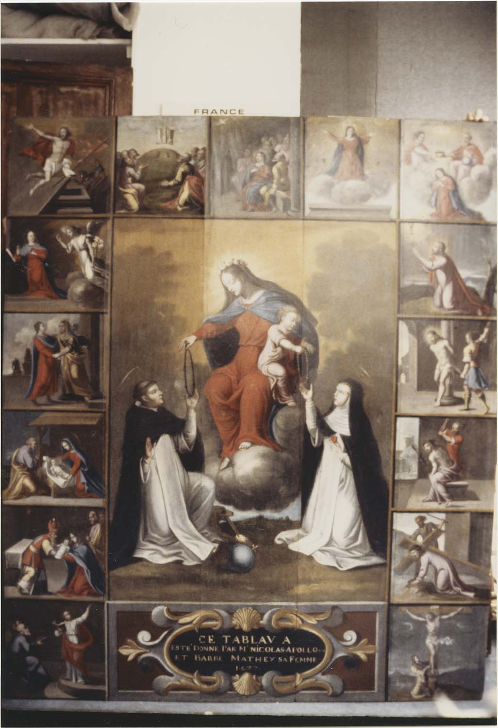 retable de l'autel de la Vierge, tableaux : l'Institution du Rosaire