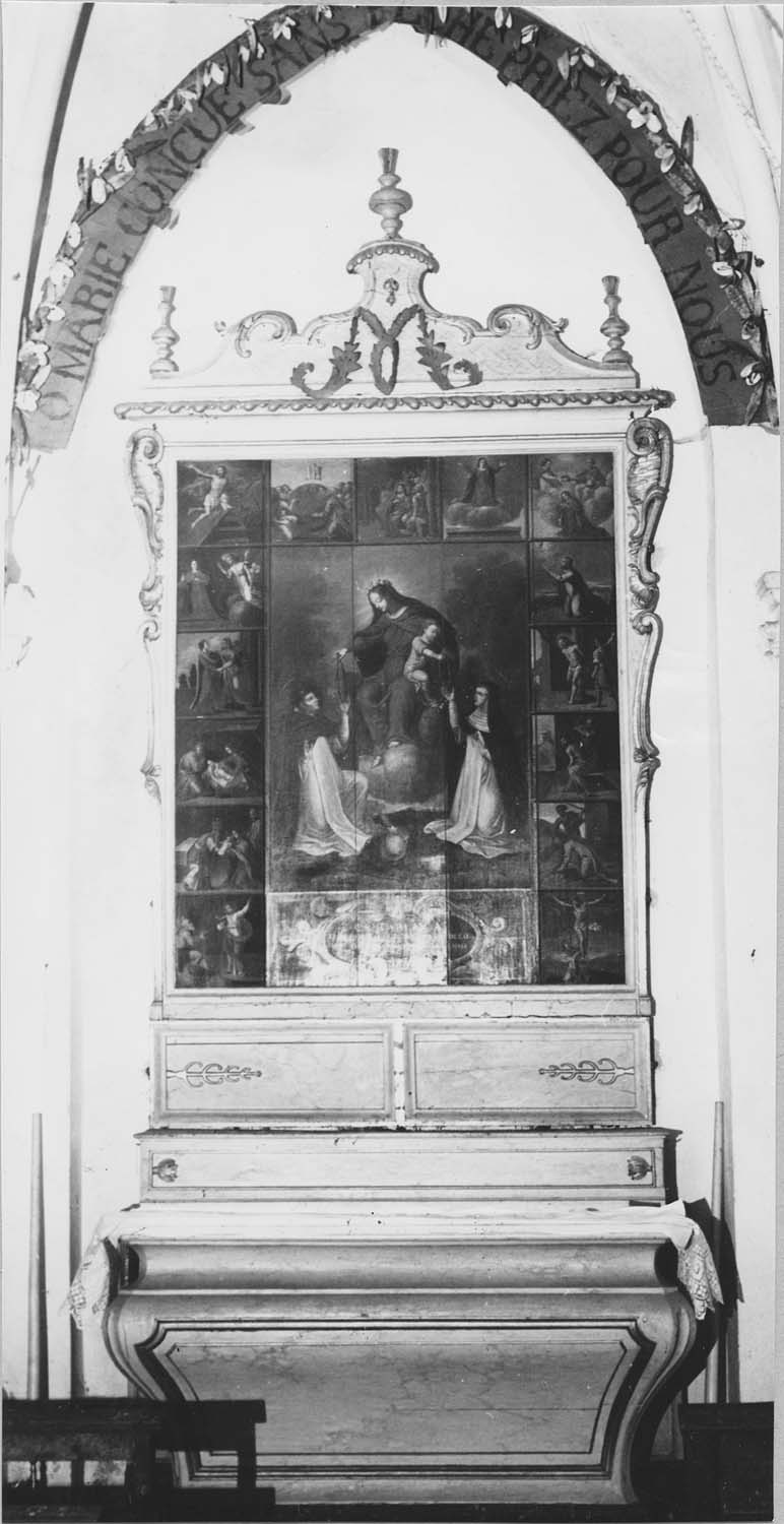 retable de l'autel de la Vierge, tableaux : l'Institution du Rosaire