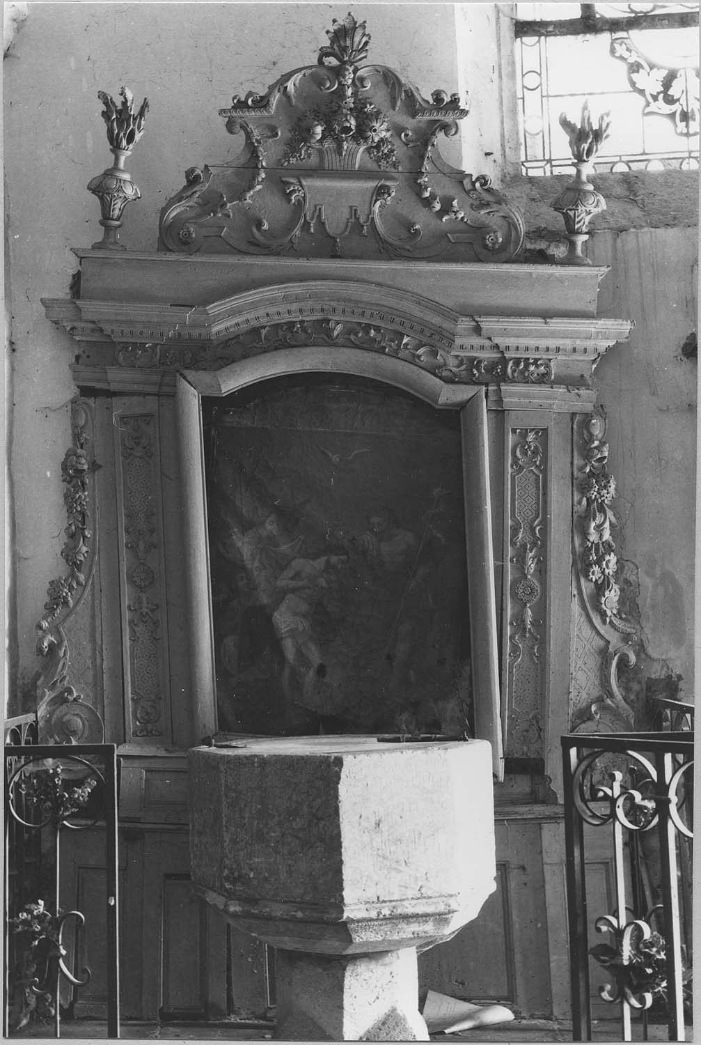 retable des fonts baptismaux, tableau : le Baptême du Christ