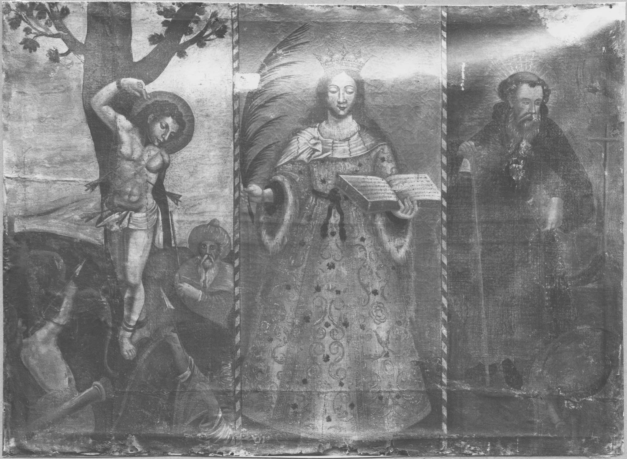 tableau style populaire : Saint Sébastien, sainte Catherine et saint Antoine