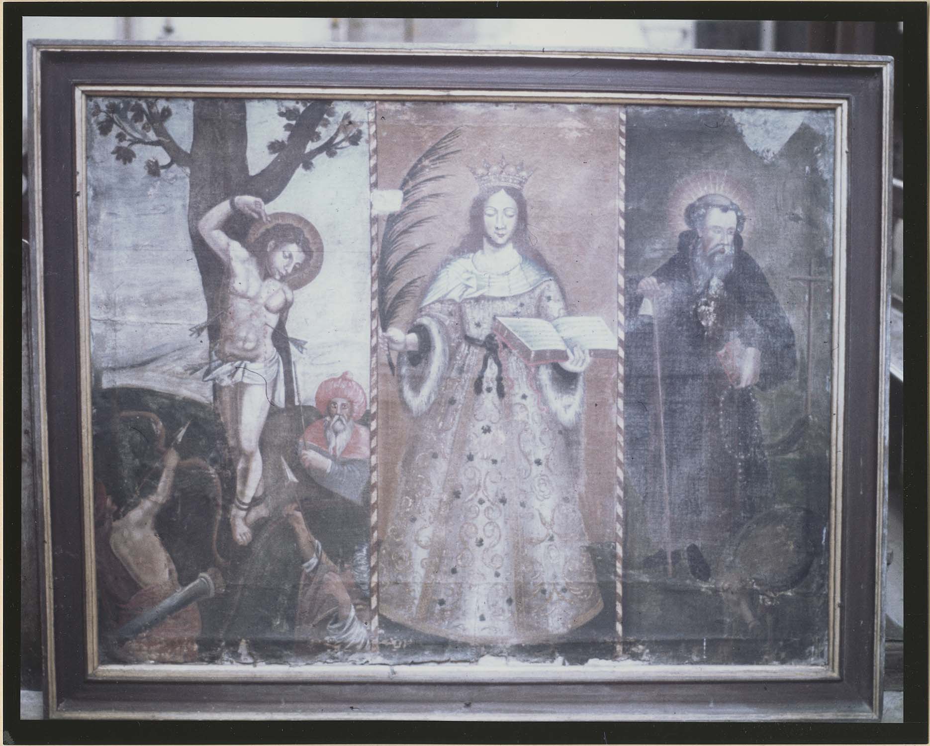 tableau style populaire : Saint Sébastien, sainte Catherine et saint Antoine