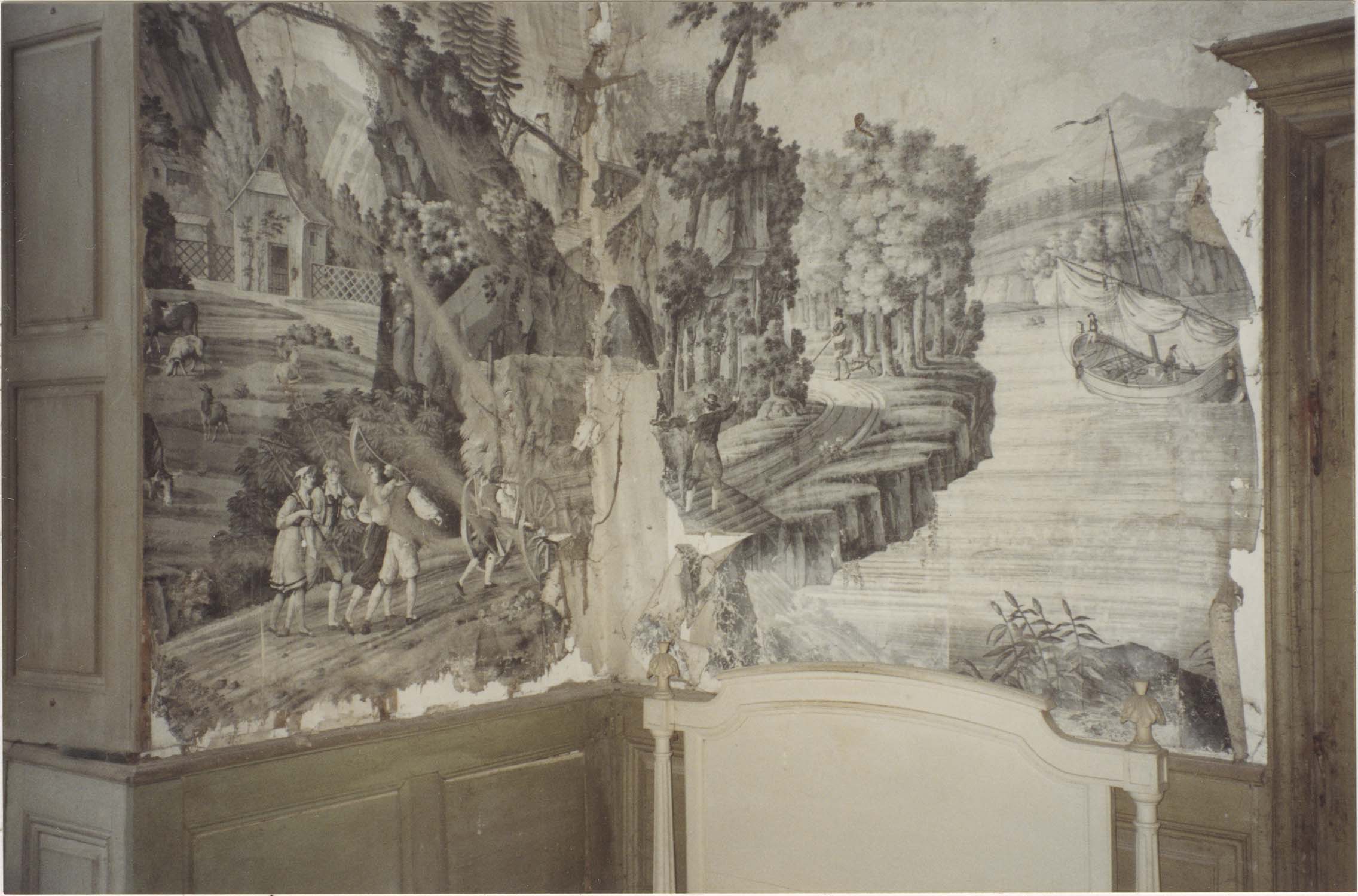 revêtement mural : Paysages suisses, angle à gauche de la porte (scène de fenaison – 2ème apparition) - © Ministère de la Culture (France), Médiathèque du patrimoine et de la photographie, diffusion RMN-GP