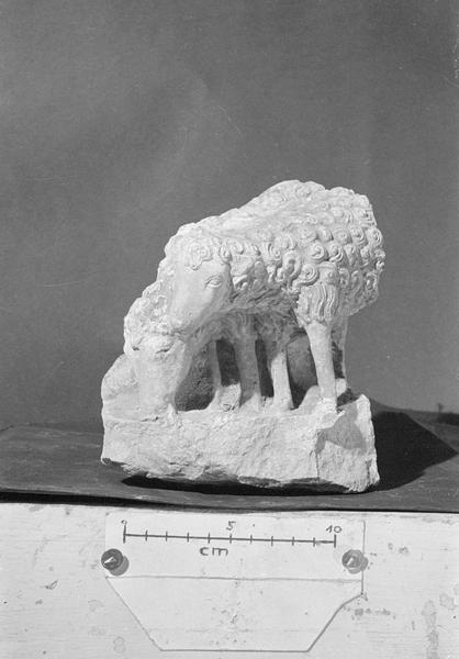 Jubé du 13e siècle, haut-relief, fragment : deux moutons broutant