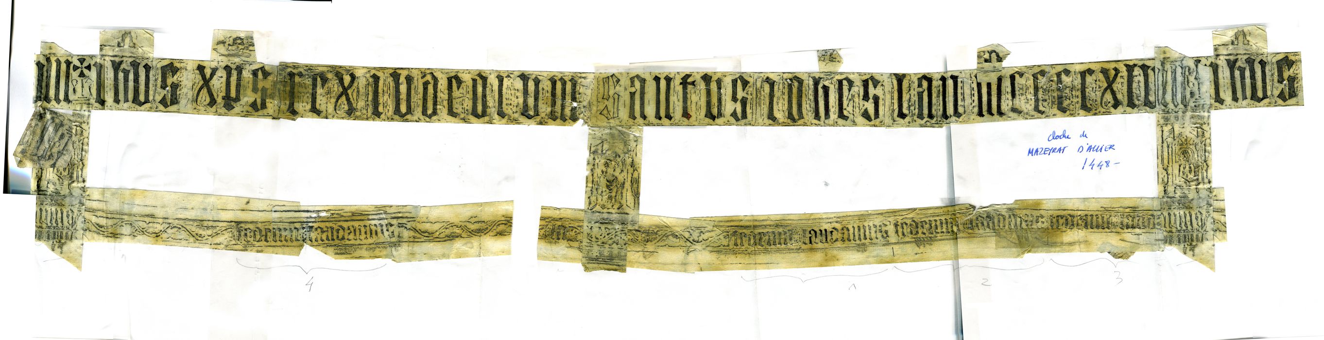 cloche, détail de l'inscription obtenu par frottis