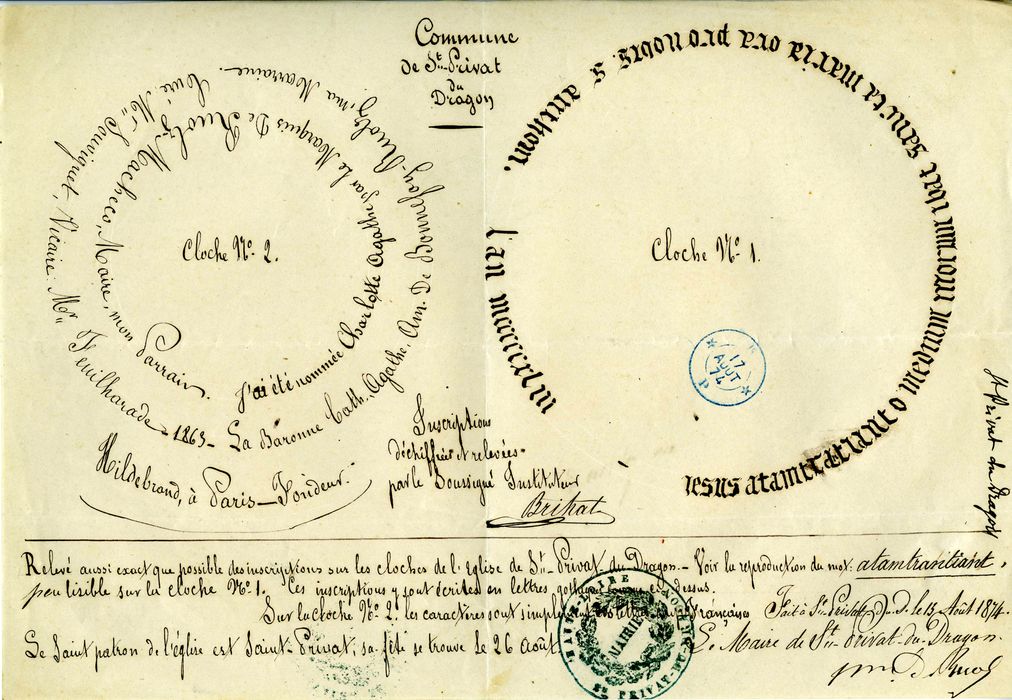 inventaire des inscriptions de 1874, fiche de Saint-Privat