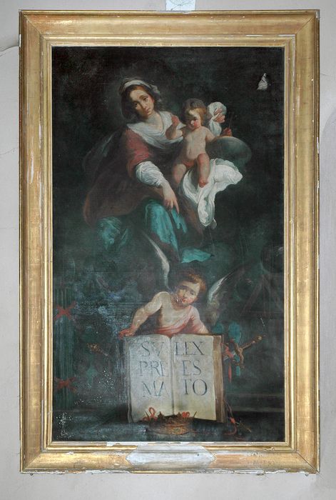 tableau : Vierge à l'Enfant avec ange au livre ouvert dite Madone de la Justice