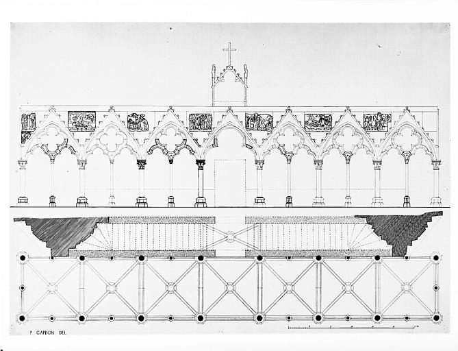 Plan et élévation du jubé, reconstitution