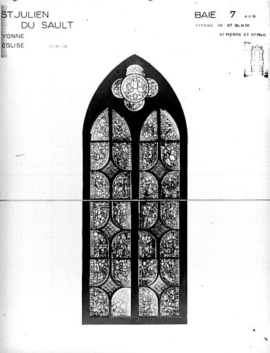 Photomontage de vitrail : baie 7, saint Blaise, saint Pierre, saint Paul, état avant restauration