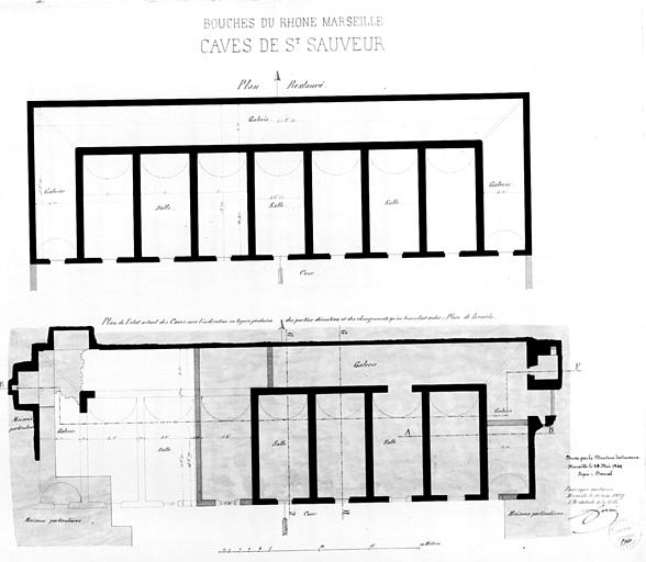 Plan des caves en 1849, copie en 1857, état avant et après restauration